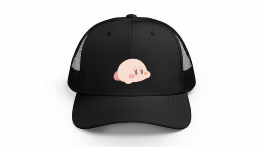 Kawaii Kirby Crown Pink Character Mesh Trucker Hat, Cute Anime Princess/King Black Baseball Cap, Adjustable Snapback for Women and Teens 15