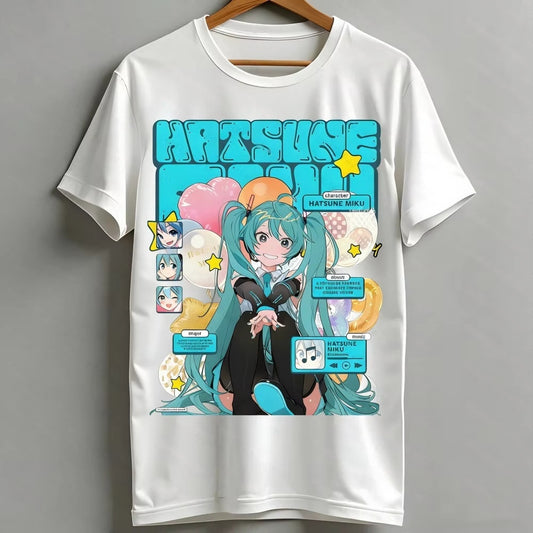 Hatsune Miku Anime T-Shirt Oversized white for Women Teens, Cute Cartoon Graphic Tee, Casual Short Sleeve Kawaii Vocaloid Tops (Copy)