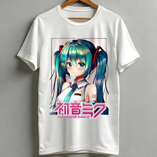 Hatsune Miku Anime T-Shirt Oversized white for Women Teens, Cute Cartoon Graphic Tee, Casual Short Sleeve Kawaii Vocaloid Tops 3
