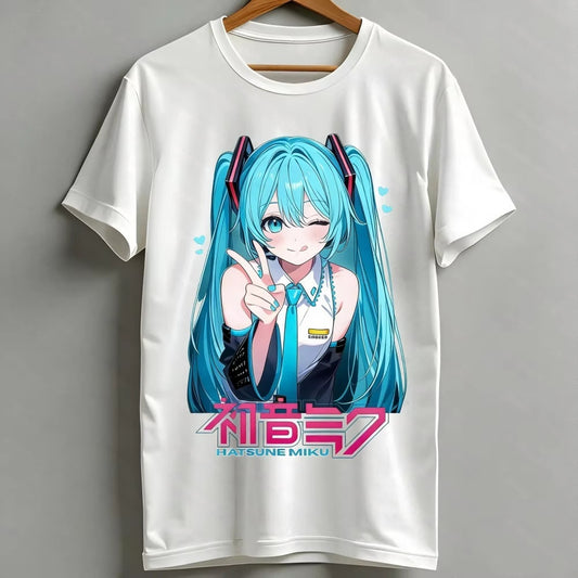 Hatsune Miku Anime T-Shirt Oversized white for Women Teens, Cute Cartoon Graphic Tee, Casual Short Sleeve Kawaii Vocaloid Tops 4