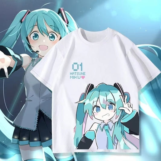 Hatsune Miku Anime T-Shirt Oversized white for Women Teens, Cute Cartoon Graphic Tee, Casual Short Sleeve Kawaii Vocaloid Tops 6