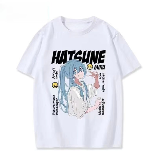 Hatsune Miku Anime T-Shirt Oversized white for Women Teens, Cute Cartoon Graphic Tee, Casual Short Sleeve Kawaii Vocaloid Tops 7