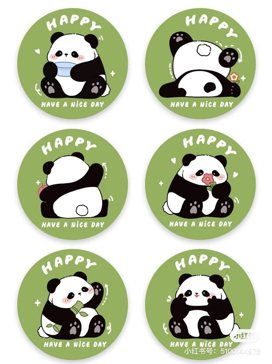 Cute Panda Stickers Pack - Kawaii Round Positive Quotes, Animal, and Aesthetic Vinyl Decals for Water Bottles, Laptops, Journals, Scrapbook, and Phone