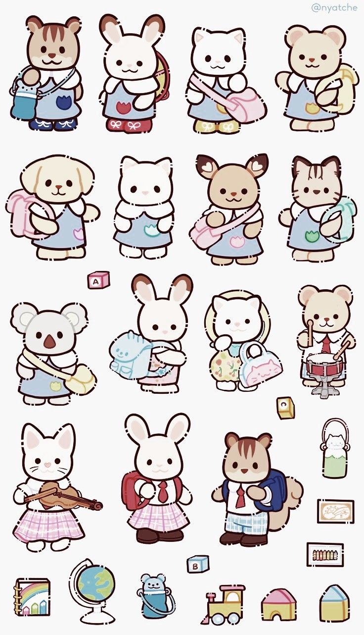 Cute School Animals Stickers Pack - Kawaii Bunny, Cat, Bear, and School Uniform Vinyl Decals for Water Bottles, Laptops, Journals, Scrapbook, and Phone