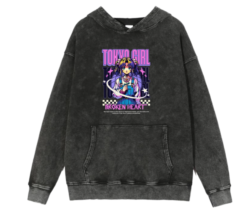RANDOM ANIME GIRL Oversize  Hoodie Washed gray 16