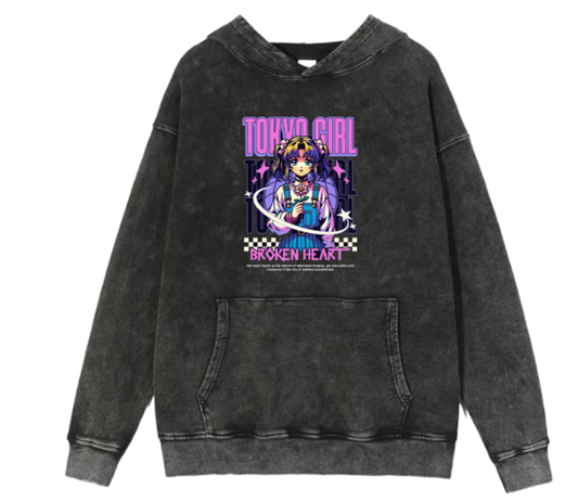 RANDOM ANIME GIRL Oversize  Hoodie Washed gray 16