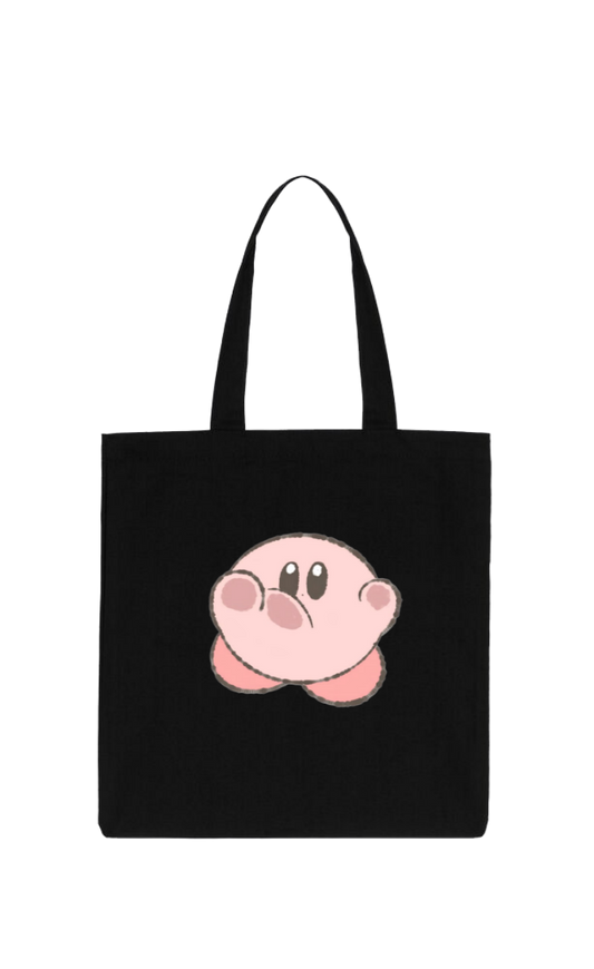 Kawaii Cute Kirby Black Canvas Tote Bag, Aesthetic Anime Character Reusable Shopping Bag, Large Grocery Bag, Book Tote for Women and Girls 16