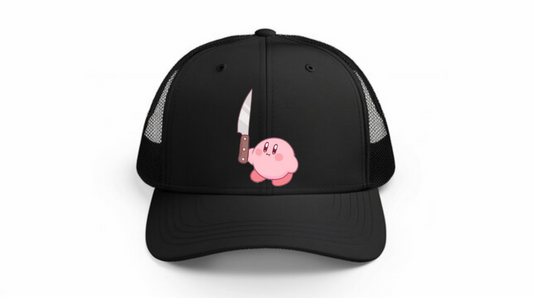 Kawaii Kirby Crown Pink Character Mesh Trucker Hat, Cute Anime Princess/King Black Baseball Cap, Adjustable Snapback for Women and Teens 16
