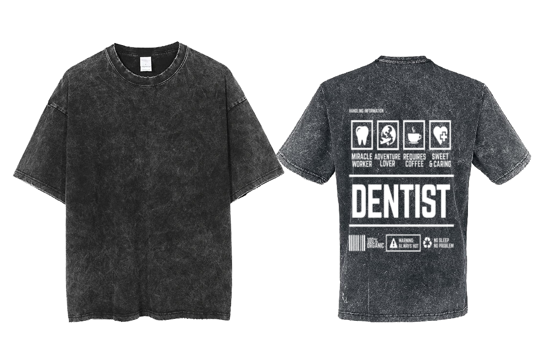 DENTIST Back text One Size t- shirt Washed Back 16