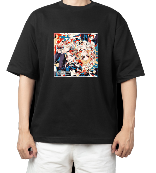 Anime Demon slayer nezuko tanjiro t- shirt Oversize Black 17