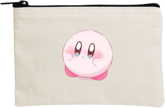 Kawaii Cute Kirby Canvas Makeup Pouch, Aesthetic Pink Anime Character Small Zipper Makeup Bag, Pencil Case, Travel Toiletry Pouch for Women and Girls 15