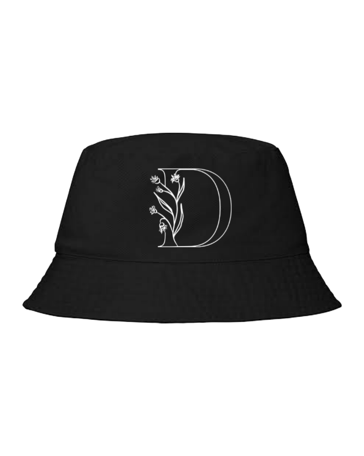 vector letter Bucket hat Fishman hat cap Black D 16