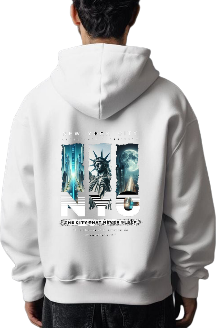 THE CITY THAT NEVER SLEEP Over Size hoodie White Back 16