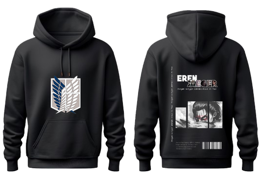 Anime Attack on titan shingeki no kyojin eren levi mikasa Aot Black Oversize HOODIE back 16