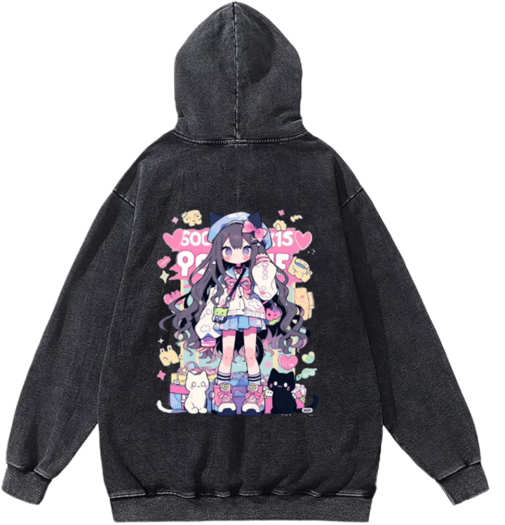 Kawaii Chibi Art Style Over Size hoodie Washed Back 16