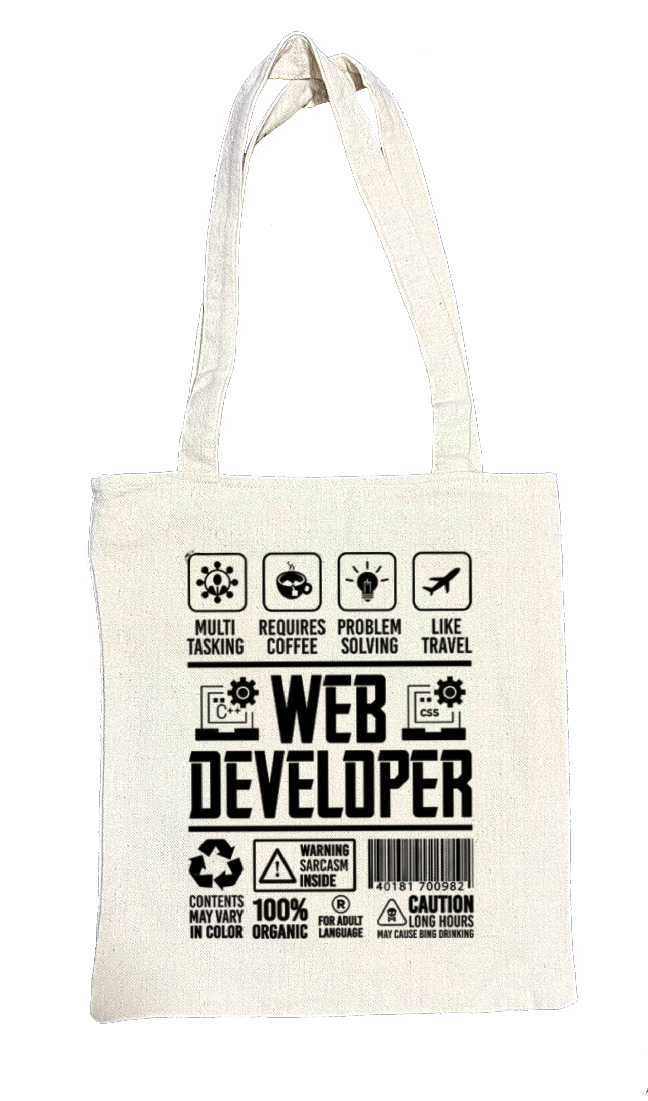 CSS WEB DEVELOPER Back text tote bag beige 16
