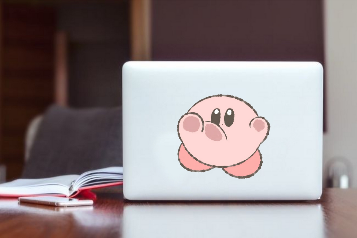 Kawaii Kirby Laptop Sticker, Cute Pink Anime Character Vinyl Decal for MacBook, Waterproof Aesthetic Decal for Water Bottle, Tablet, and Notebook 16