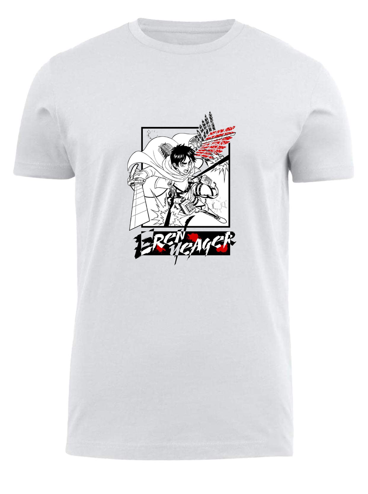 Anime Attack on titan shingeki no kyojin eren levi mikasa  Aot white fit t- shirt 16