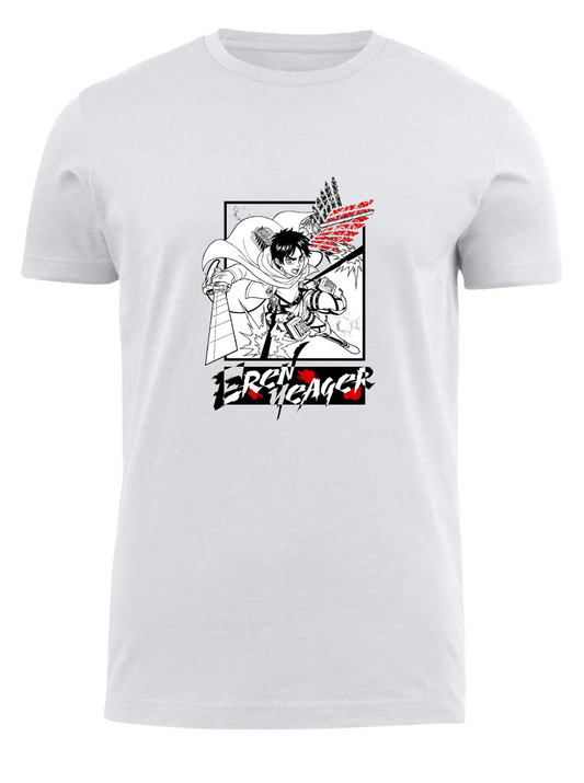 Anime Attack on titan shingeki no kyojin eren levi mikasa  Aot white fit t- shirt 16