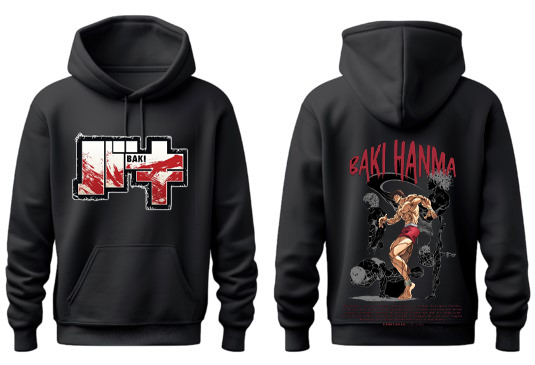 Anime baki oversize hoodie Black Back 25