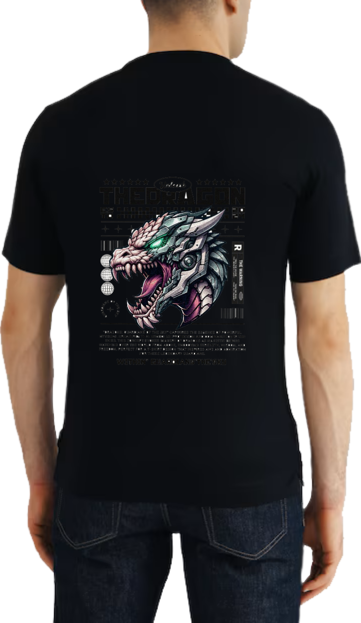 Cyberpunk Mecha Dragon t- shirt One Size Black Back 36