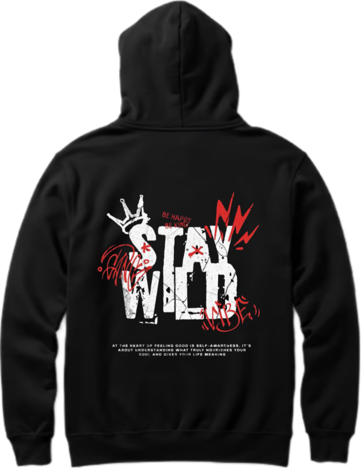 STAY WILD Over Size hoodie Black Back 97