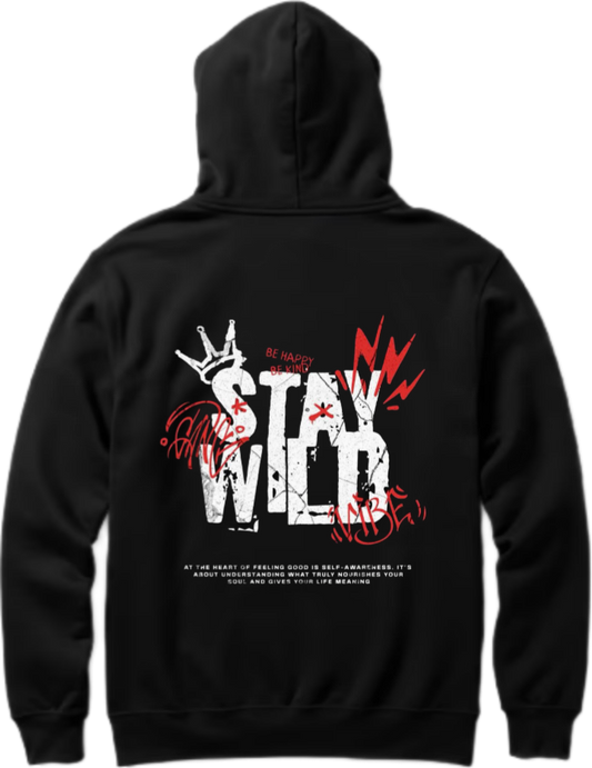 STAY WILD Over Size hoodie Black Back 97
