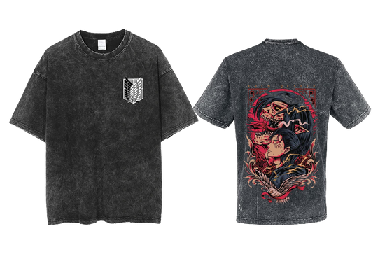 Anime Attack on titan shingeki no kyojin eren levi mikasa Aot Oversize t- shirt Washd acid back 16
