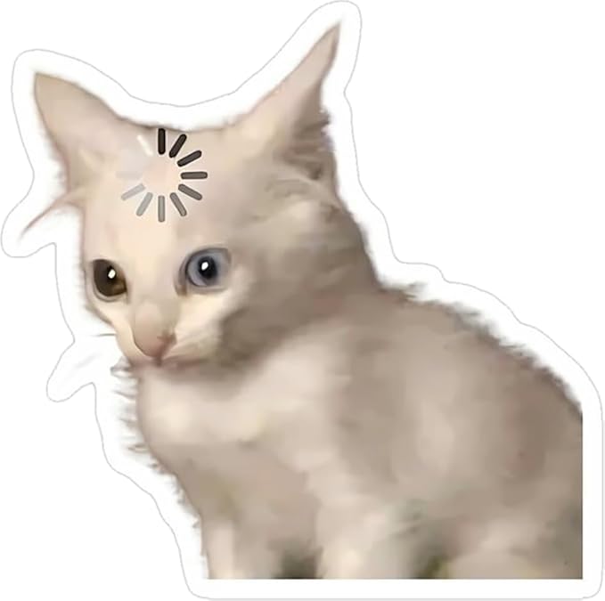 Sticker A small, light-colored cat, looking as if it is loading or "thinking 84
