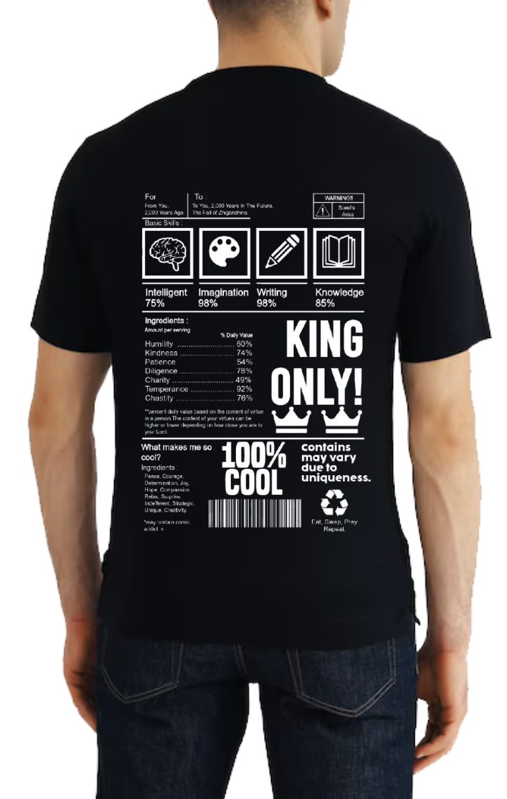 KING ONLY Back text One Size t- shirt Black Back 129