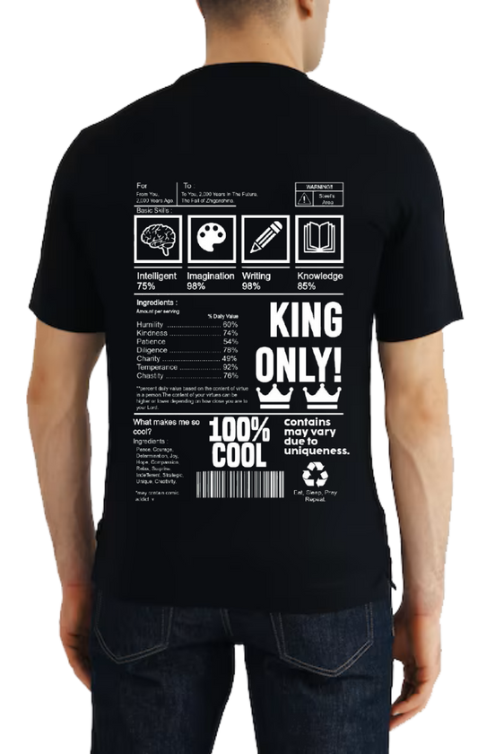 KING ONLY Back text One Size t- shirt Black Back 129