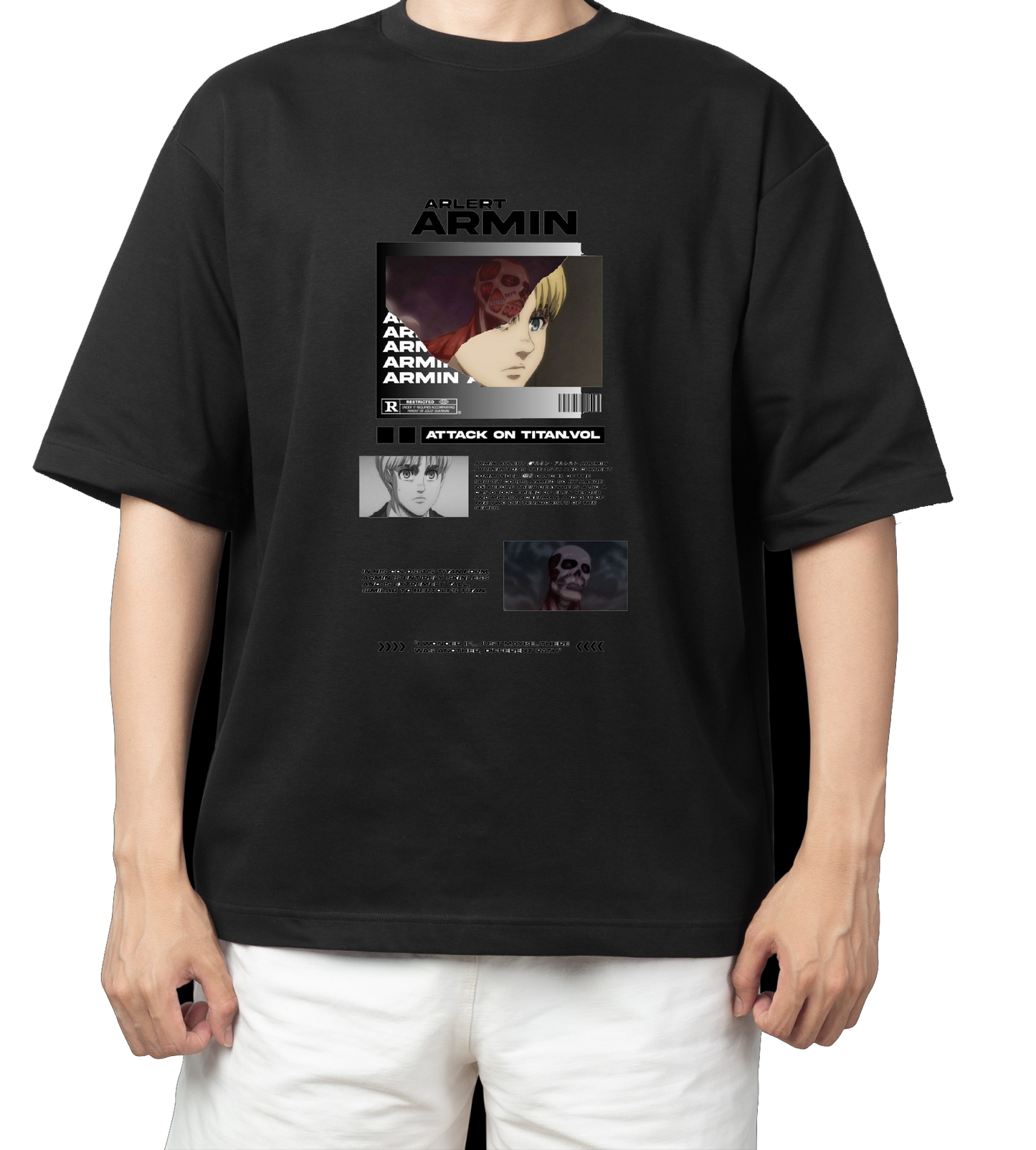 Anime Attack on titan shingeki no kyojin eren levi mikasa  Aot black  Oversize  t- shirt 16