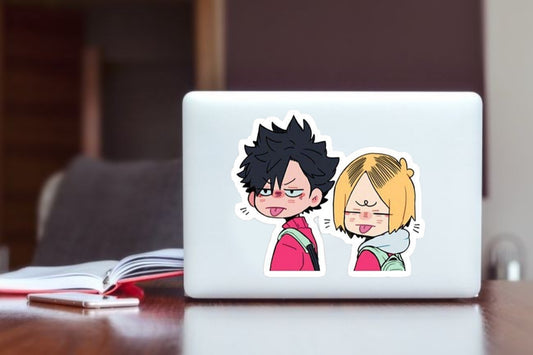 "Haikyuu Kuroo and Kenma Anime Sticker, Waterproof Vinyl Cute Decal for Laptop, Water Bottle, Hydro Flask, Skateboard, Luggage, Kawaii Volleyball Anime Merchandise Gifts"
