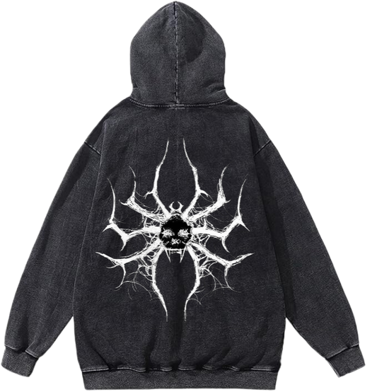 Goth Oversize  Hoodie Washed gray Back 16