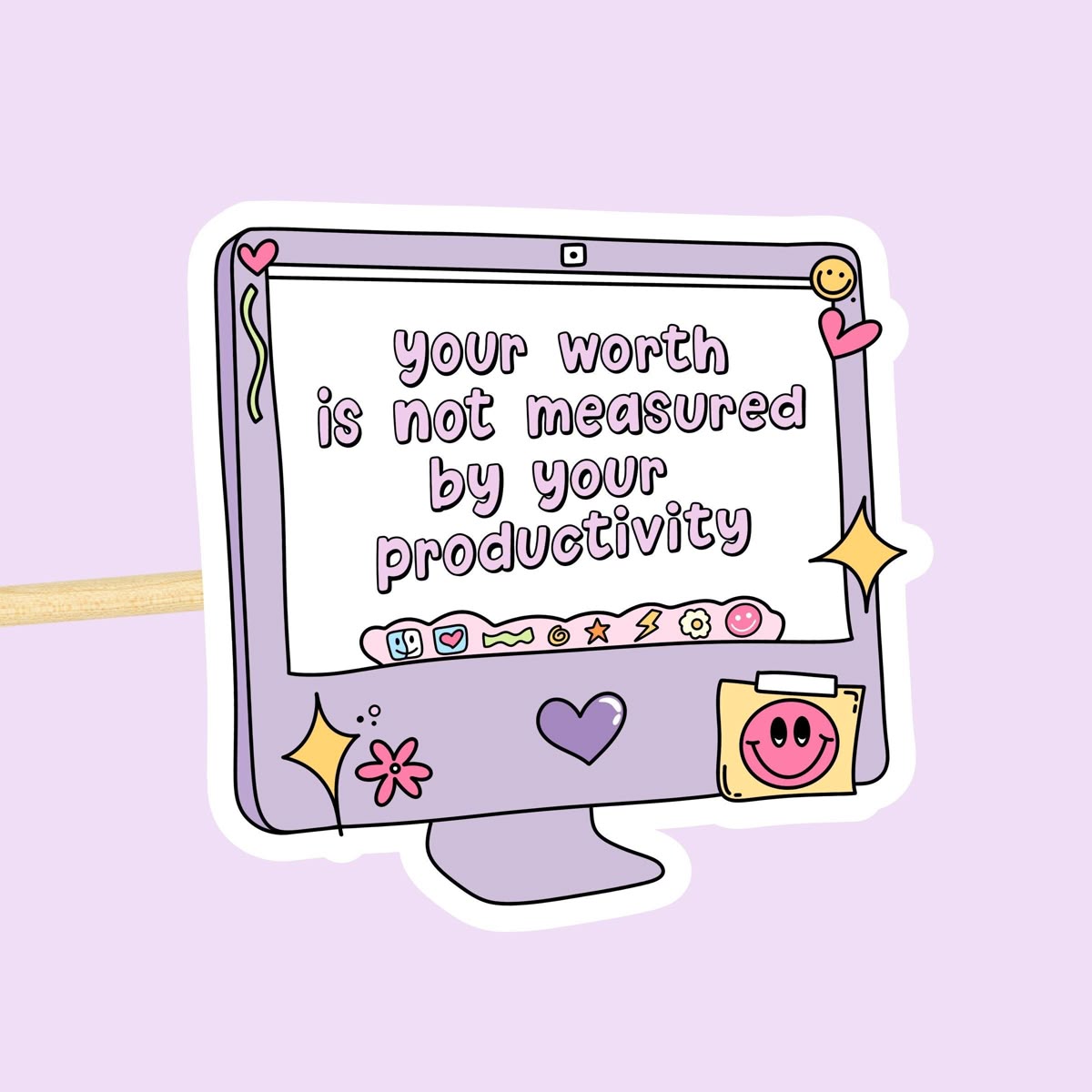 "Your Worth Is Not Measured by Your Productivity" Vinyl Sticker - Cute Retro Computer Laptop Decal for Kindle, Water Bottle & Journal - Mental Health & Self Care Gift for Students & Coworkers