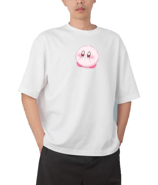 Cute White Kirby Anime Graphic T-Shirt, Kawaii Y2K Aesthetic Gaming Tee, Casual Oversized Short Sleeve Top 17