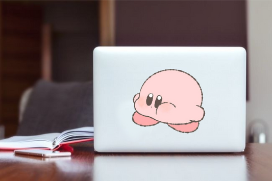 Kawaii Kirby Laptop Sticker, Cute Pink Anime Character Vinyl Decal for MacBook, Waterproof Aesthetic Decal for Water Bottle, Tablet, and Notebook 17