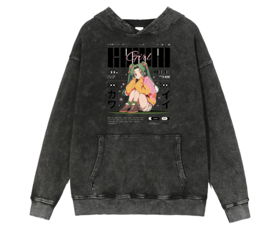 RANDOM ANIME GIRL Oversize  Hoodie Washed gray 17
