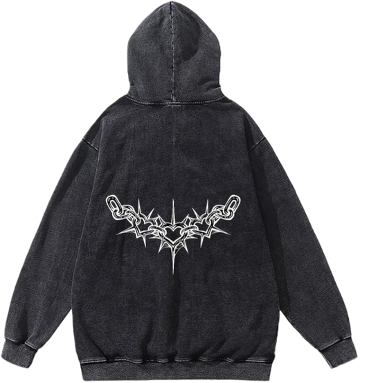 Goth Oversize  Hoodie Washed gray Back 17