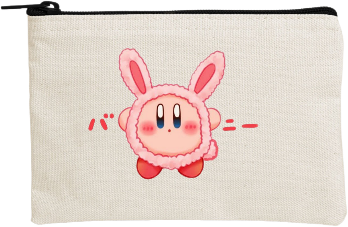 Kawaii Cute Kirby Canvas Makeup Pouch, Aesthetic Pink Anime Character Small Zipper Makeup Bag, Pencil Case, Travel Toiletry Pouch for Women and Girls 16