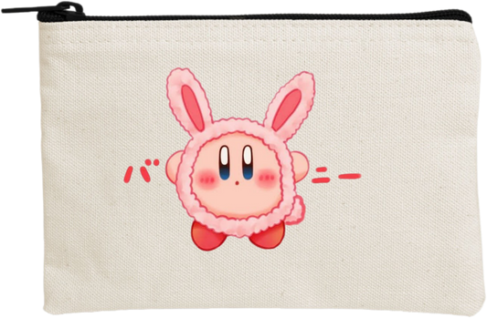 Kawaii Cute Kirby Canvas Makeup Pouch, Aesthetic Pink Anime Character Small Zipper Makeup Bag, Pencil Case, Travel Toiletry Pouch for Women and Girls 16