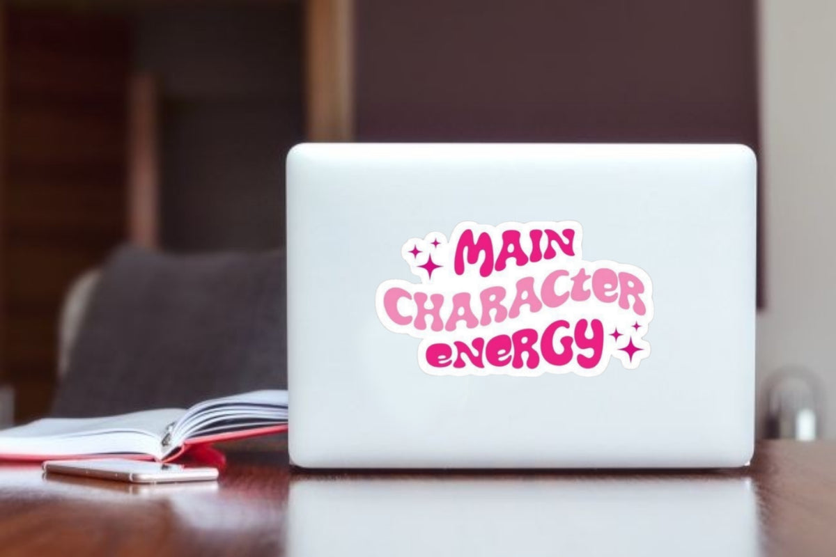 Main Character Energy" Trendy Quote Aesthetic Sticker, Cute Pink and Fuchsia Typography Decal for Laptop, Water Bottles, Journaling, Scrapbooking, and Planners