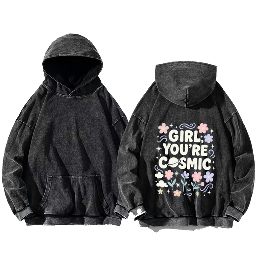 GIRL *YOU'RE COSMIC One Size hoodie Washed Back 17