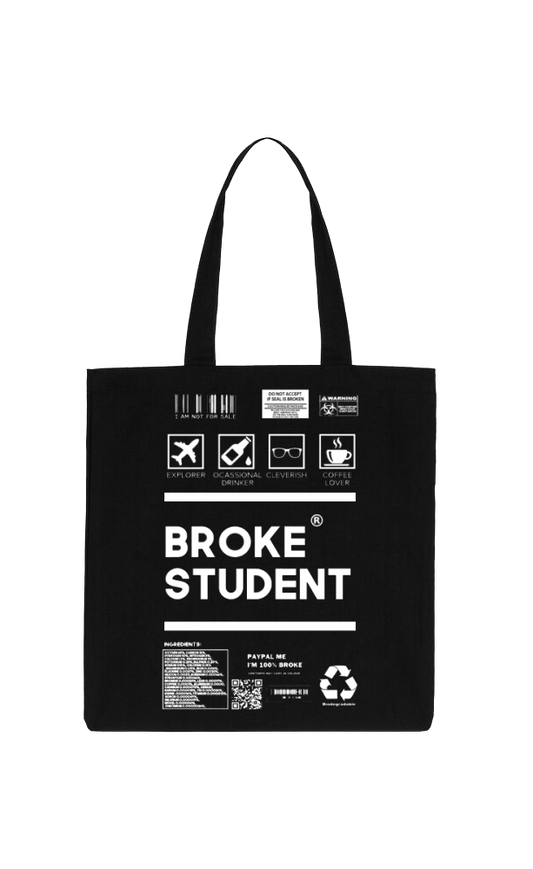 BROKE STUDENT Back text tote bag Black 14