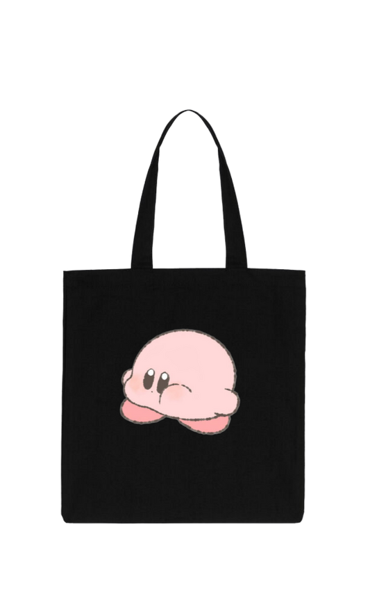 Kawaii Cute Kirby Black Canvas Tote Bag, Aesthetic Anime Character Reusable Shopping Bag, Large Grocery Bag, Book Tote for Women and Girls 17