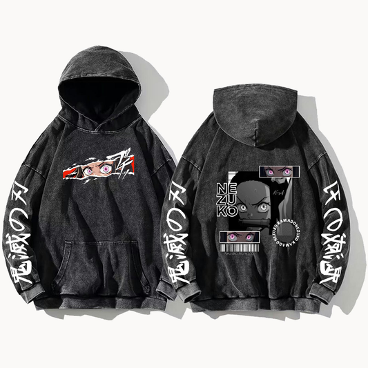 Anime Demon slayer nezuko tanjiro Oversize  Hoodie Washed gray 17