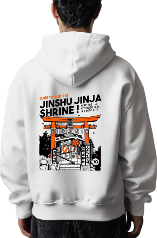 COME TO VISIT THE JINSHU JINJA SHRINE! Over Size hoodie White Back 91