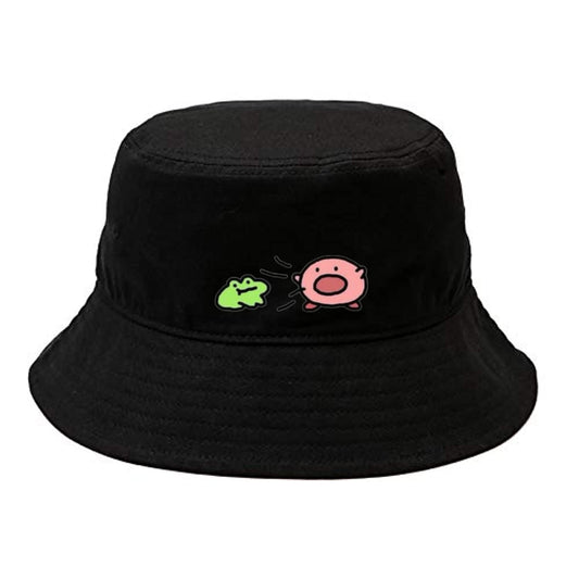 Cute Anime Kirby Bucket Hat, Kawaii Pink Character Black Sun Fisherman Cap, Y2K Streetwear Summer Beach Hat for Women and Men 17