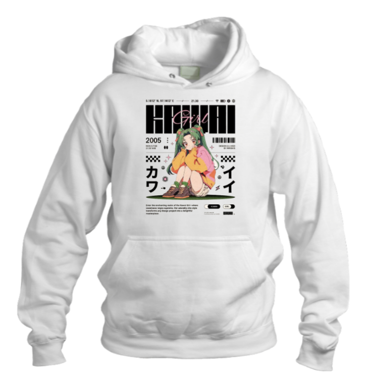 RANDOM ANIME GIRL Oversize  Hoodie White 17