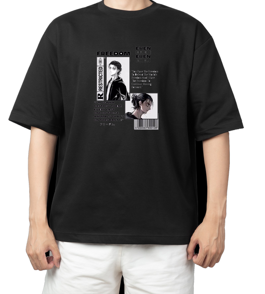 Anime Attack on titan shingeki no kyojin eren levi mikasa  Aot black  Oversize  t- shirt 17